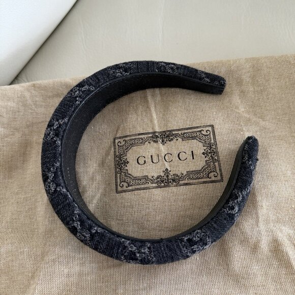 NEW GUCCI Denim Hairband Black Grey 100% Authentic Headband main image 5
